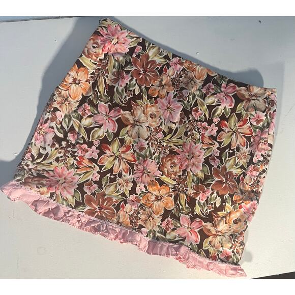 Cato Floral Mini Skirt Brown Pink Ruffle Hem Cotton Blend Size 18 Fairy Cottage - Picture 10 of 10